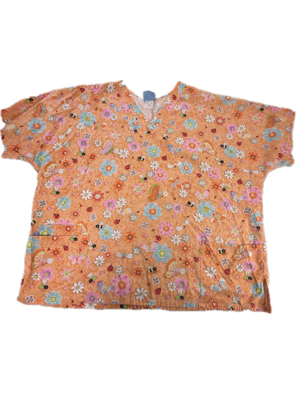 H.Q. Scrub Top Women’s Floral Butterfly Bee Ladybug Print V-Neck Medical Uniform